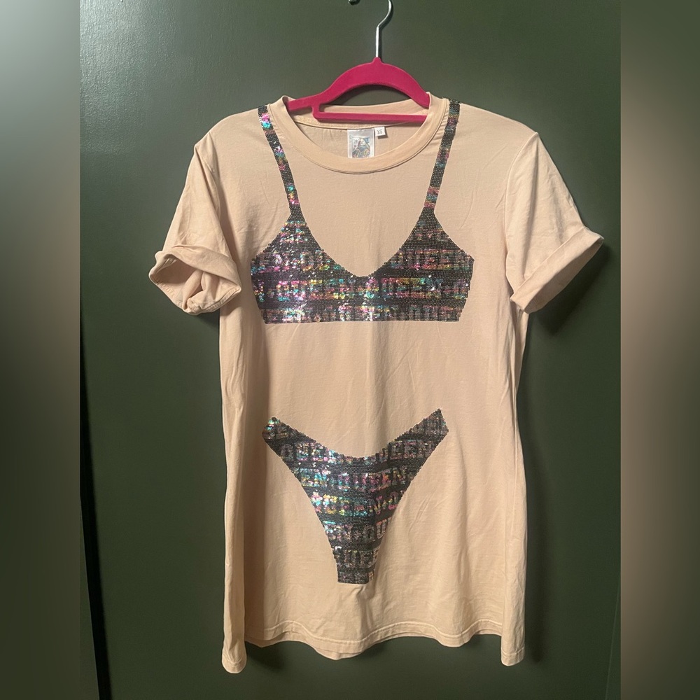 QUEEN OF SPARKLES Cream Sequin Swim Coverup